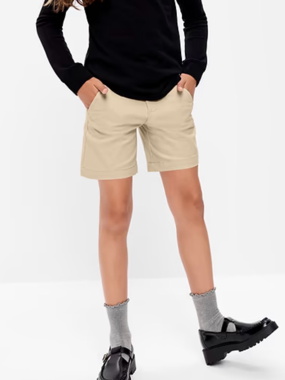 Old Navy girls uniform Khaki-Style Bermuda Shorts in Light Tan
